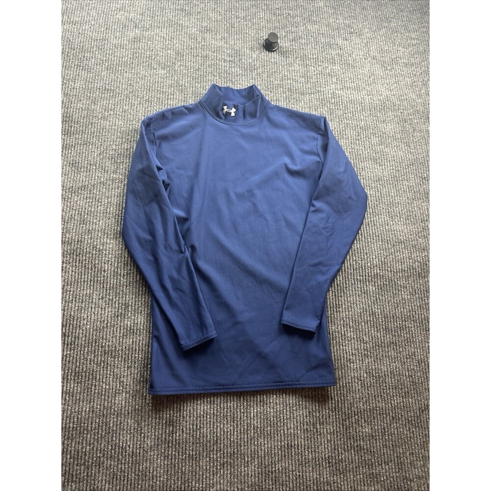 Under Armour Men's Large Navy Mock Neck Long Sleeve Activewear T-Shirt Logo